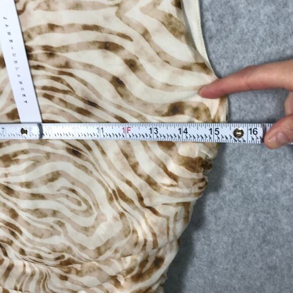 Jane Delancey Top Medium Tan Brown Tank Blouse Animal Mesh Strap Knot Ruched - Picture 5 of 8